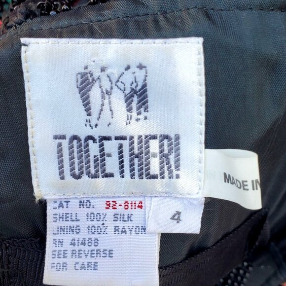 Black Beaded Dress 80s XS Together Silk Black Colorful - Picture 4 of 16